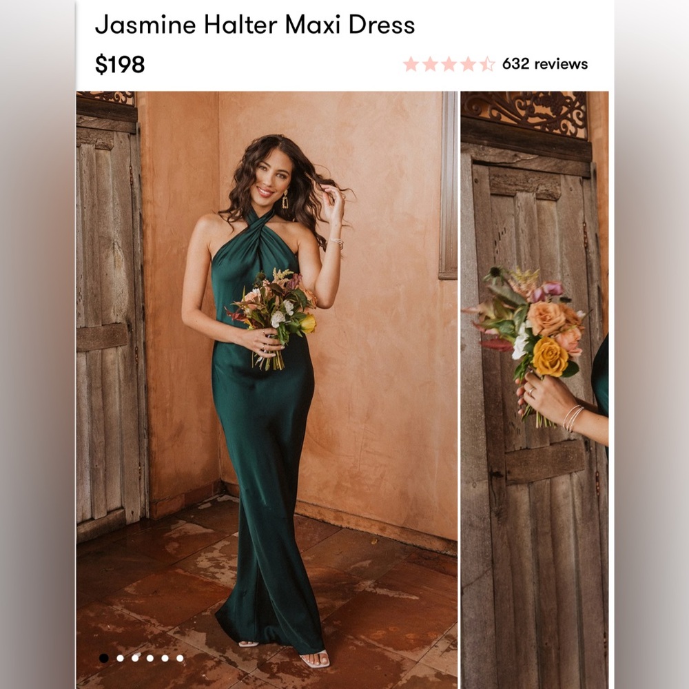 Show Me Your Mumu Jasmine Halter dress in deep emerald luxe satin